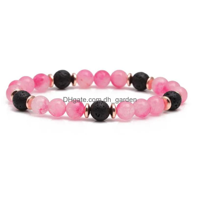 rose quartz stone pink opal glass beads strand bracelet for women girl jewelry