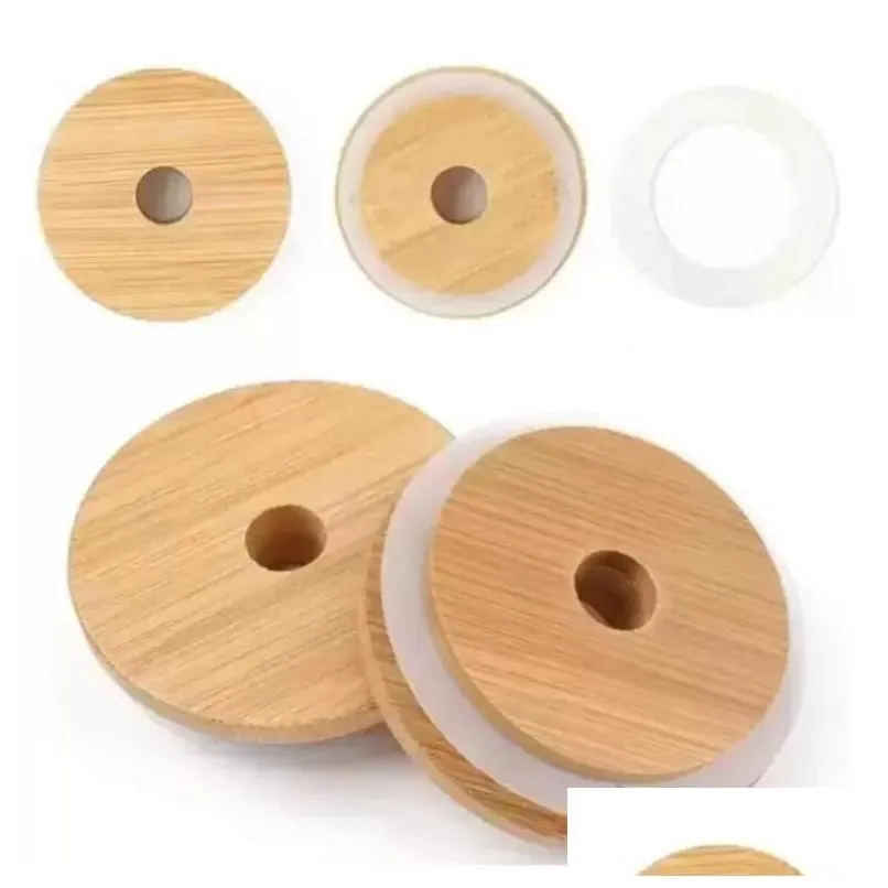 ups bamboo cap lids 70mm 88mm reusable wooden mason jar lid with straw hole and silicone seal fast delivery