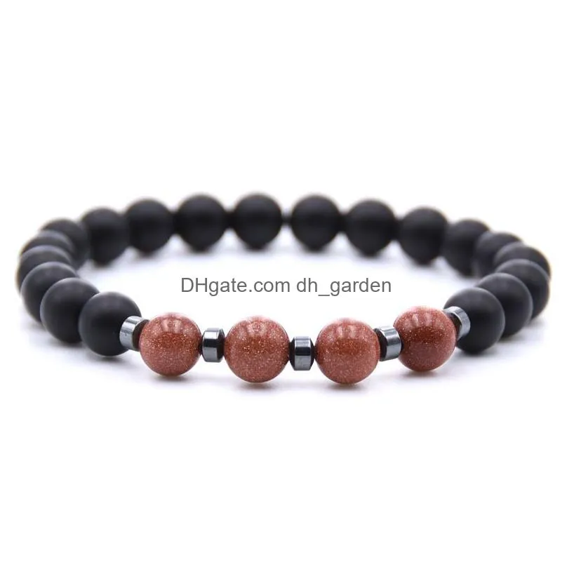 fashion black matted stone beaded strand bracelet natural stone tigers eye elasticity bracelet for women men jewelry