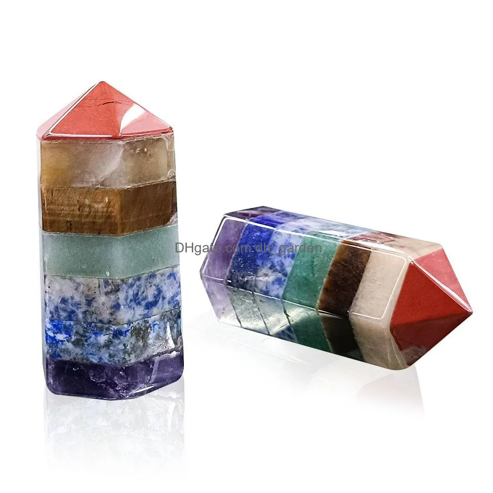 7 chakra reiki art craft natural crystal stone hexagon prism polishing quartz yoga energy bead chakra healing decoration 22x49mm