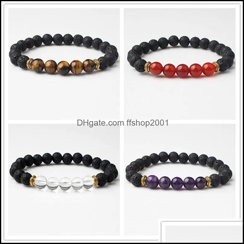 8mm natural lava stone bead crystal tiger eye bracelet diy volcano essential oil diffuser bracelet for women men jewelry