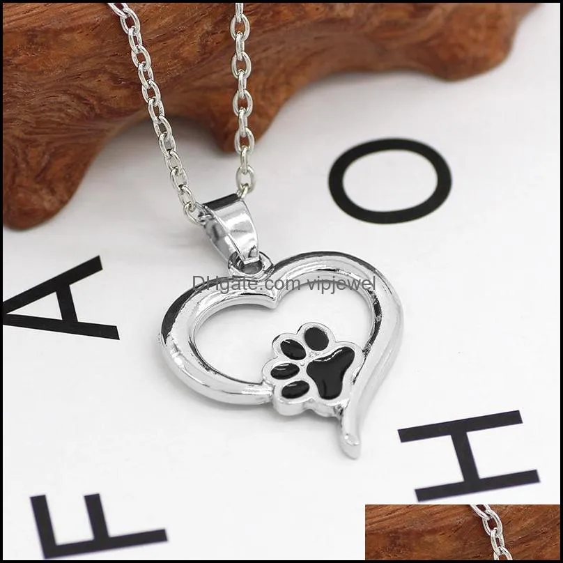 925 silver plating heart paw print necklace pet memorial personality cat dog lovers necklace jewelry wholesale 715 q2