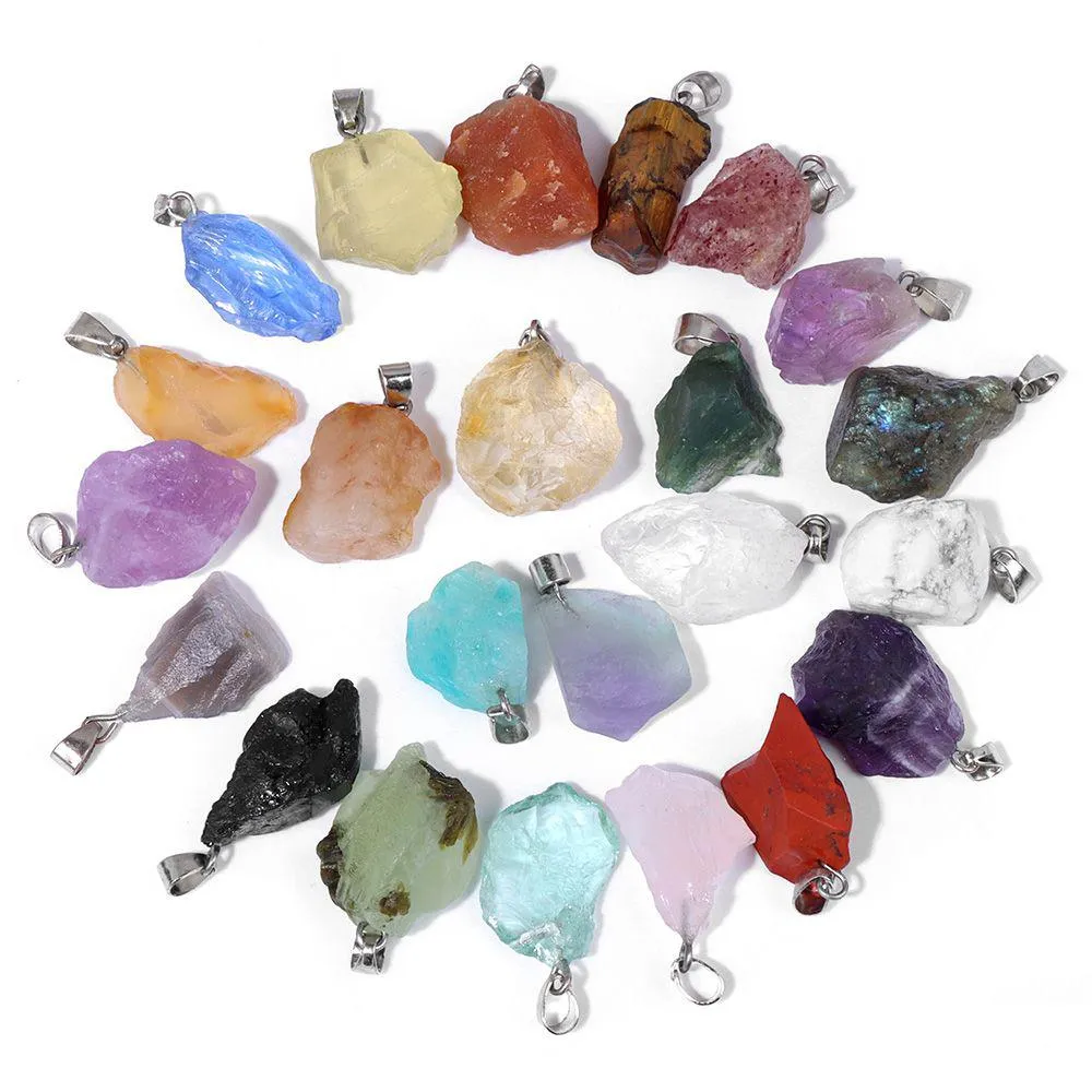 natural raw stone pendant rough mineral quartz crystal agate gems pendants fit diy necklace earrings accessori costume jewelry