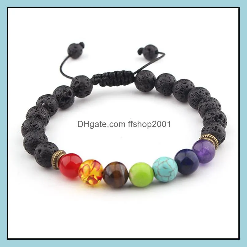 8mm natural stone bracelet 7 chakra charm bracelets multicolor beads lava stones wave bracelet women men yoga bracelets