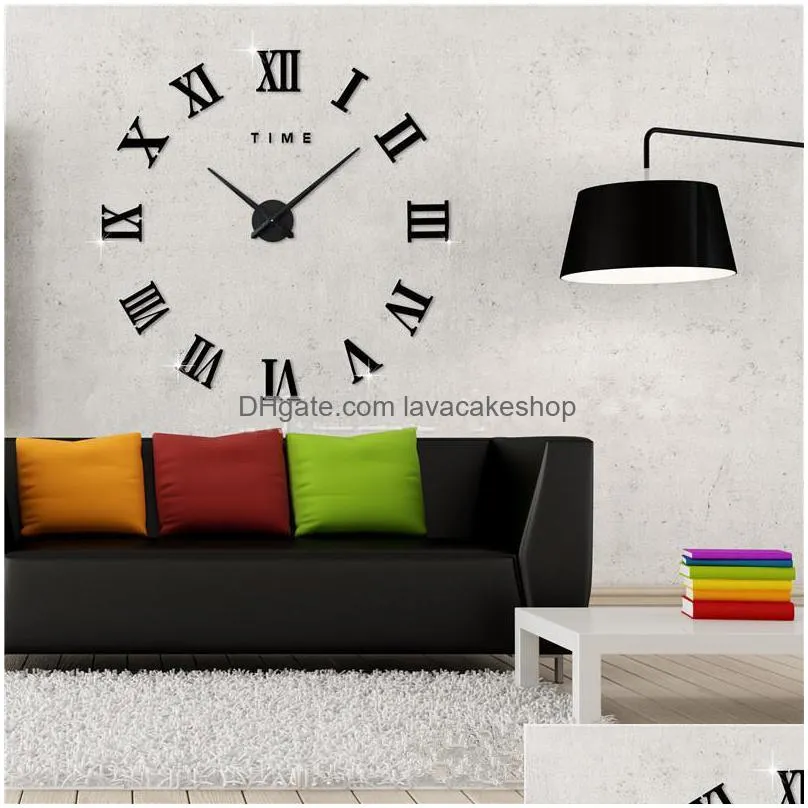 wall clocks diy stereo roman word large clock creative modern minimalist stickers hands pointer size control