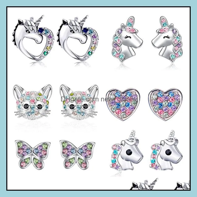 cute lucky horse cat love rainbow stud earrings accessories for women party jewelry anniversary gifts