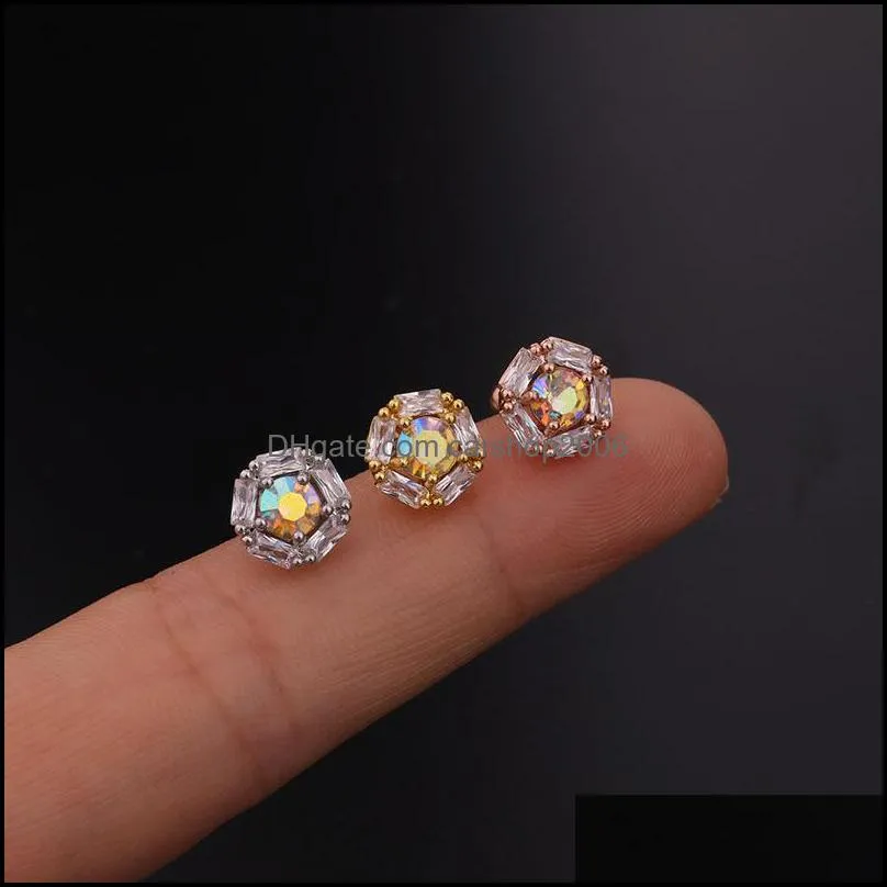 cz cartilage stud dangle earring women fashion colorful crystal earrings stainless steel helix ear piercing jewelry a76z