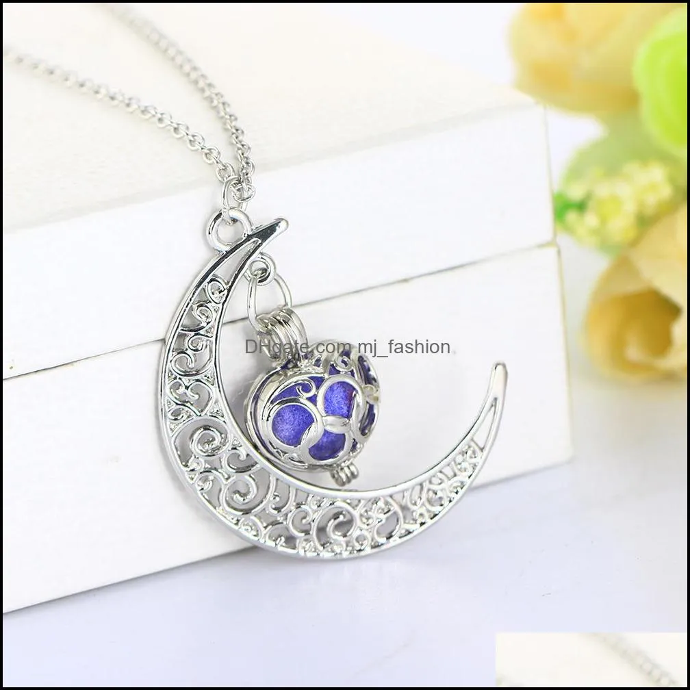 2016 hollow moon necklace opening heart locket pendants necklace for women girl gift diy original jewelry 6 colors