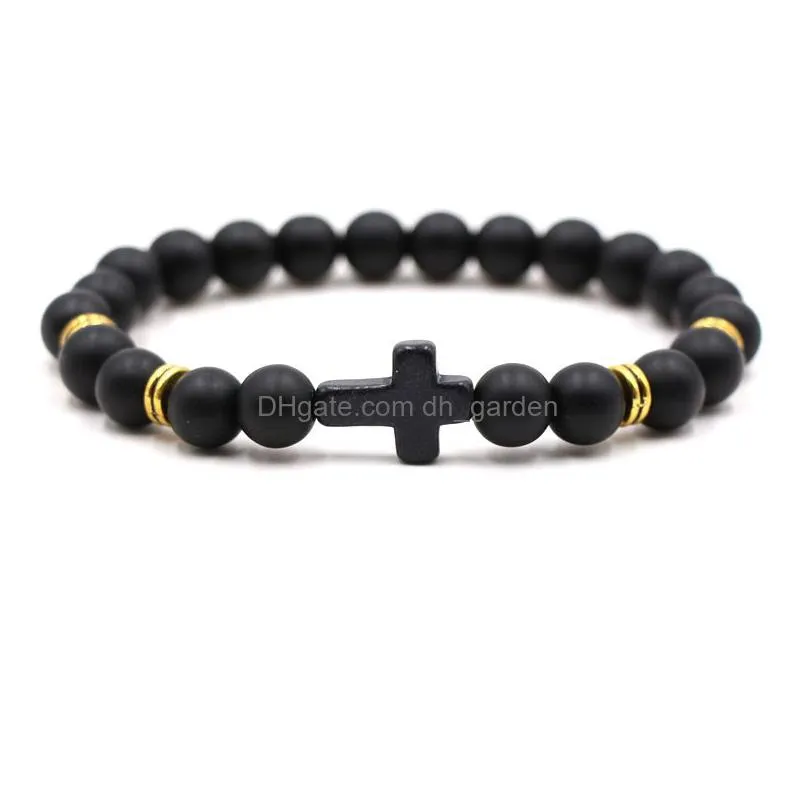 cross charms 8mm colors stone strand bead yoga buddha bracelet for women men jewelry