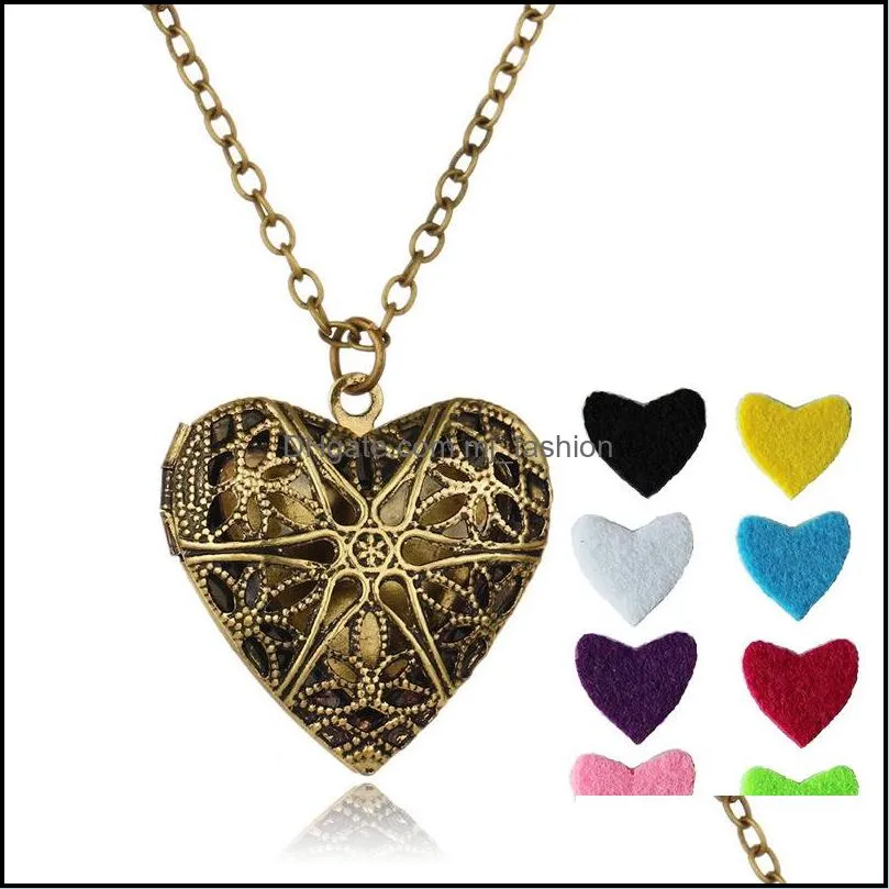 heart shaped  oil diffuser necklaces vintage hollow floating aromatherapy locket pendant long chain for women fashion jewelry