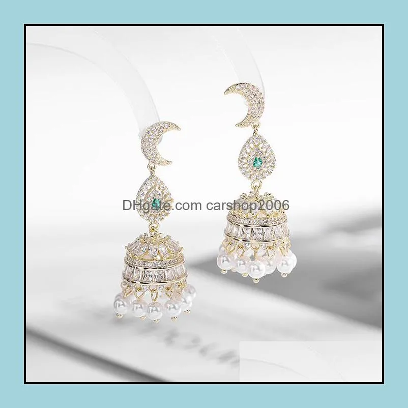cubic zirconia classic big bells dangle earrings crystal 925 silver fashion pearl bridal wedding earring for women a29z