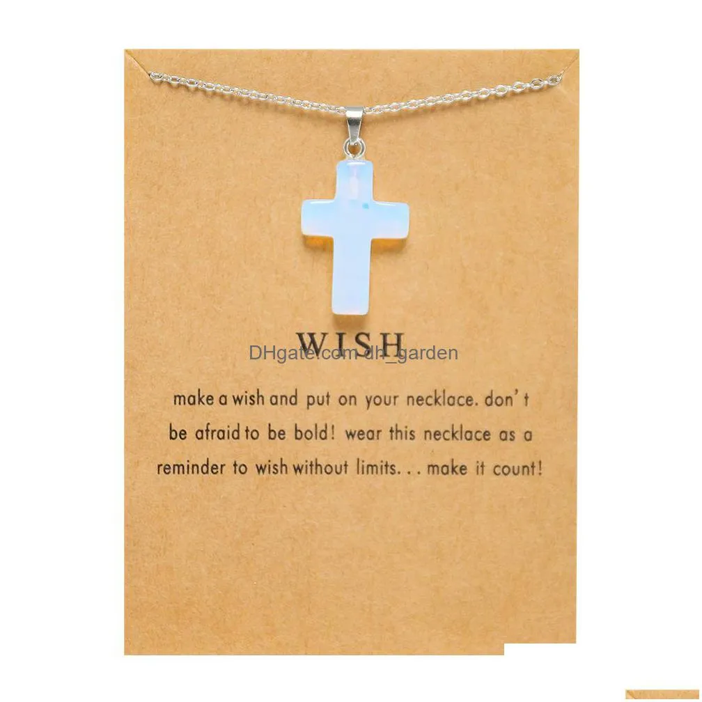 wish card cross stone pendant necklace for jewelry making stainless steel chain for women men gift