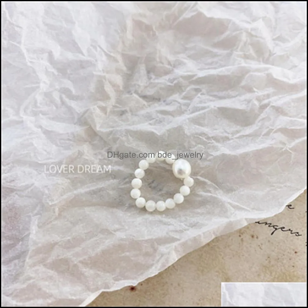  minimalist multi bead freshwater pearl geometric rings women finger jewelry fashion adjustable elastic ring one size