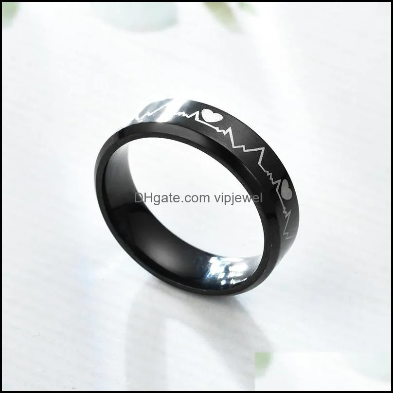 personalized stainless steel band rings high polishing black heartbeat ecg design rings for men wedding gifts 512 113 m2