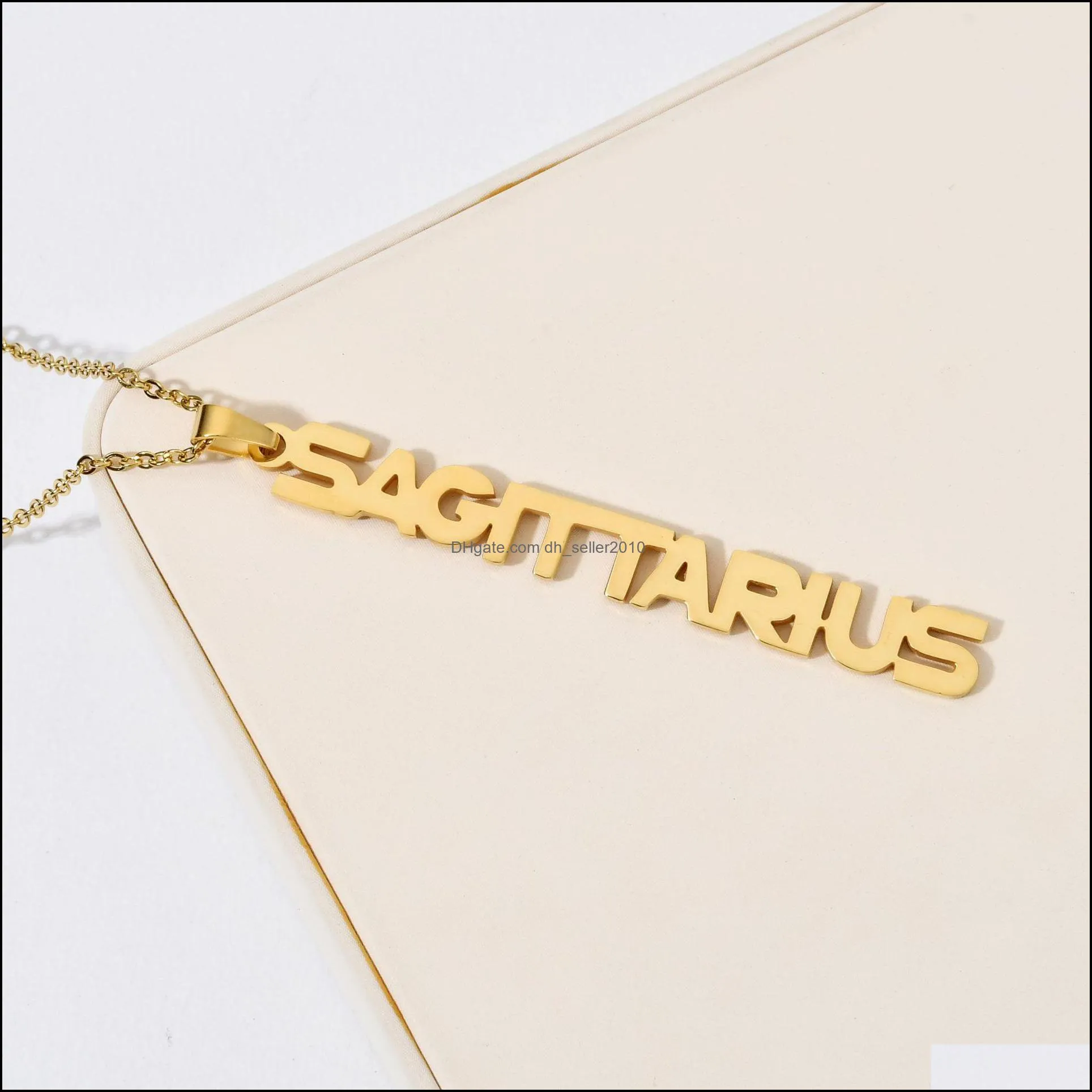  est arrival twelve constellation english letter pendant necklace titanium steels plated18k clavicle chain neck jewelry