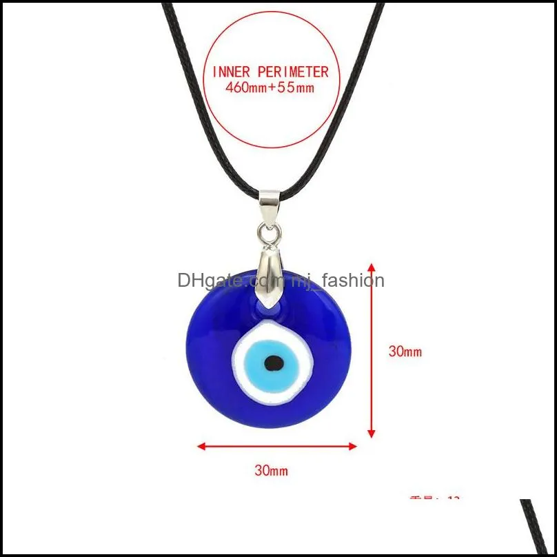 fashion round evil blue eye pendant necklace men glass leather rope chain turkish protection lucky girls womennecklaces jewelry couple