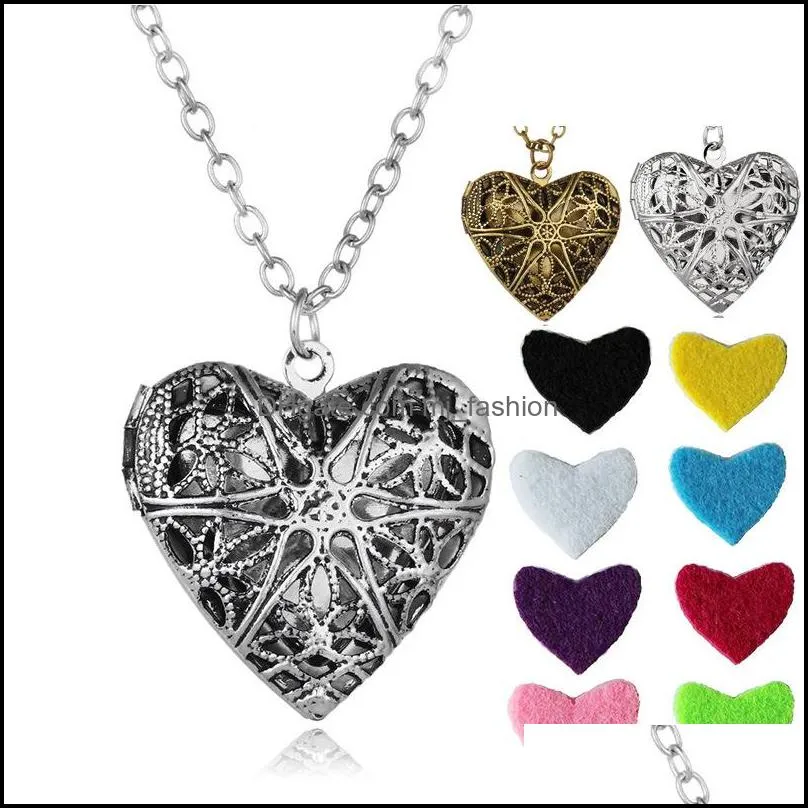 heart shaped essential oil diffuser necklaces vintage hollow floating aromatherapy locket pendant long chain for women fashion jewelry