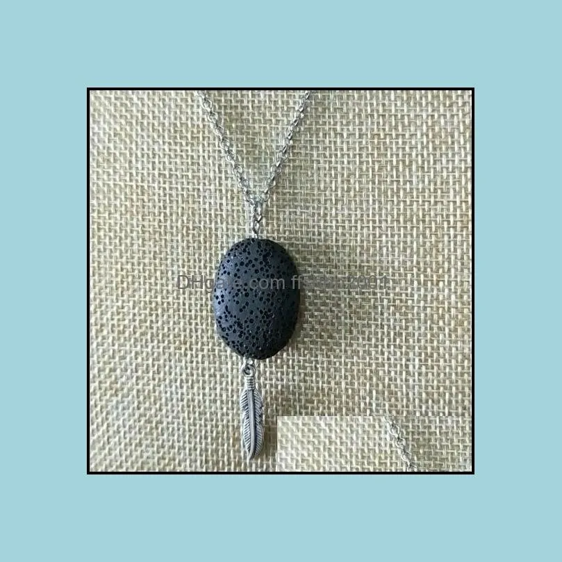 fashion oval lava stone leaf necklace volcanic rock aromatherapy  oil diffuser necklace for women jewelry