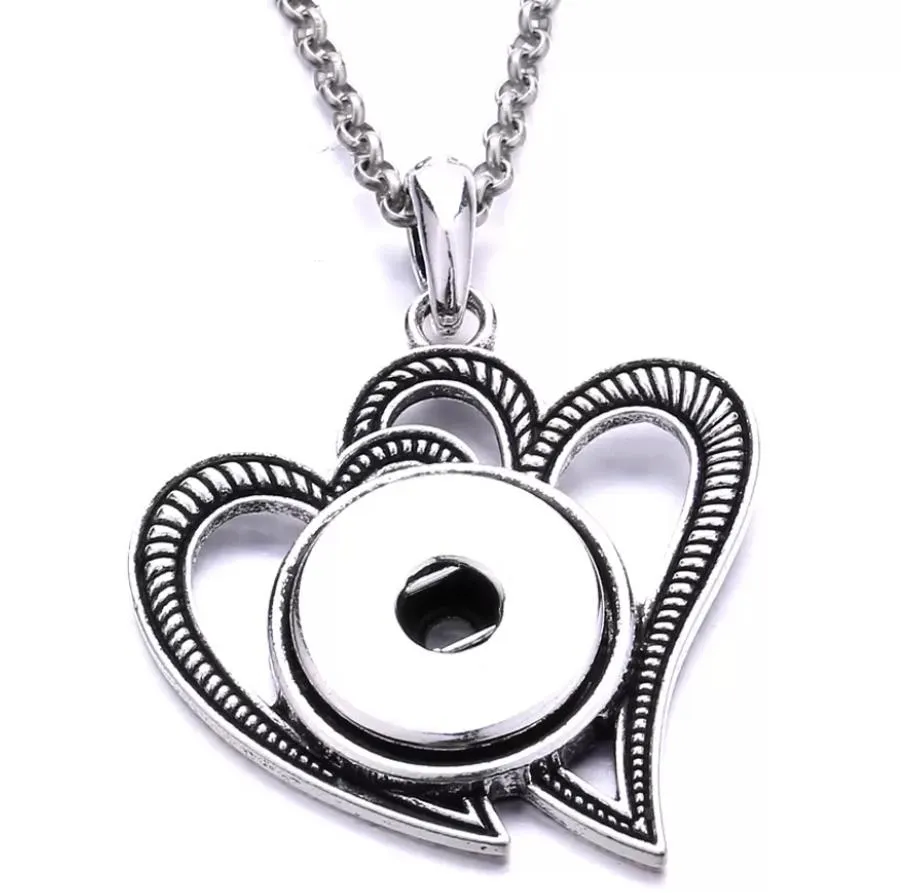 retro metal heart snap button necklace and 18mm ginger snaps buttons crystal charms necklaces for women jewelry