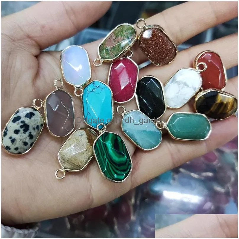 gold edge natural crystal oval hexagon stone charms rose quartz pendants trendy for jewelry making wholesale