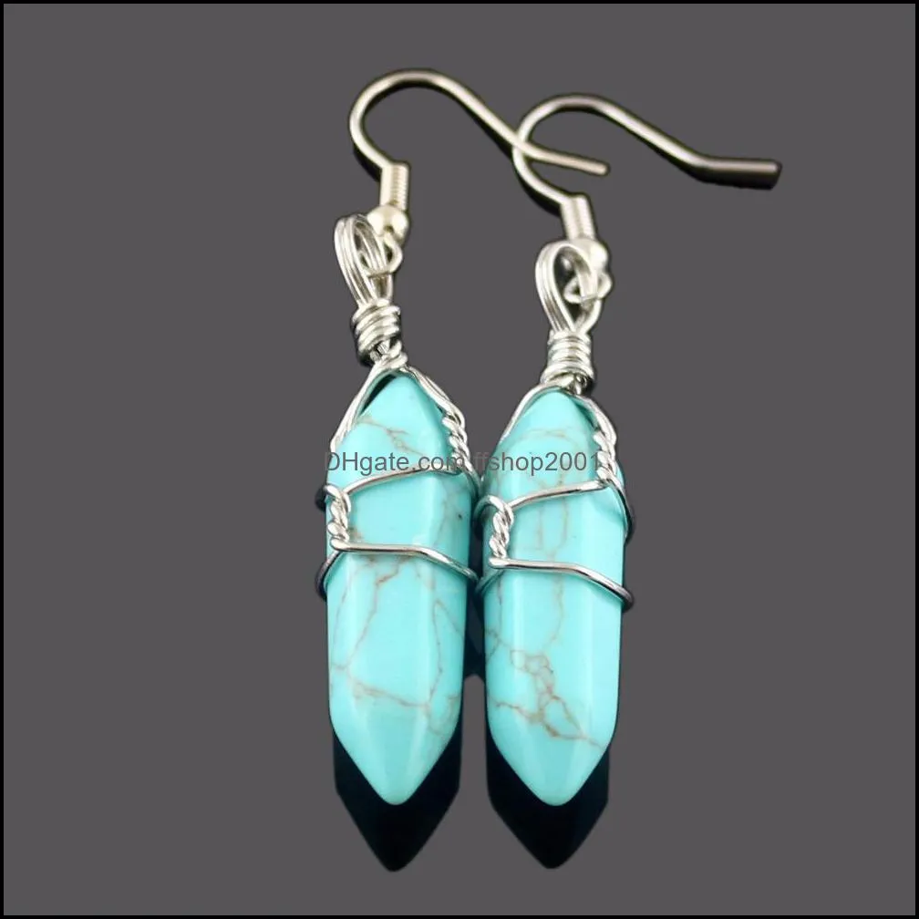 wired wrap bullet earrings natural amethysts opal turquoises quartz dangle earrings healing reiki stone pendulum earrings women