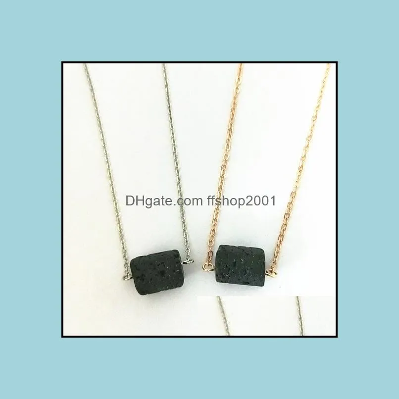 fashion silver gold color prism lava stone necklace volcanic rock aromatherapy essential oil diffuser necklace for women jewelry