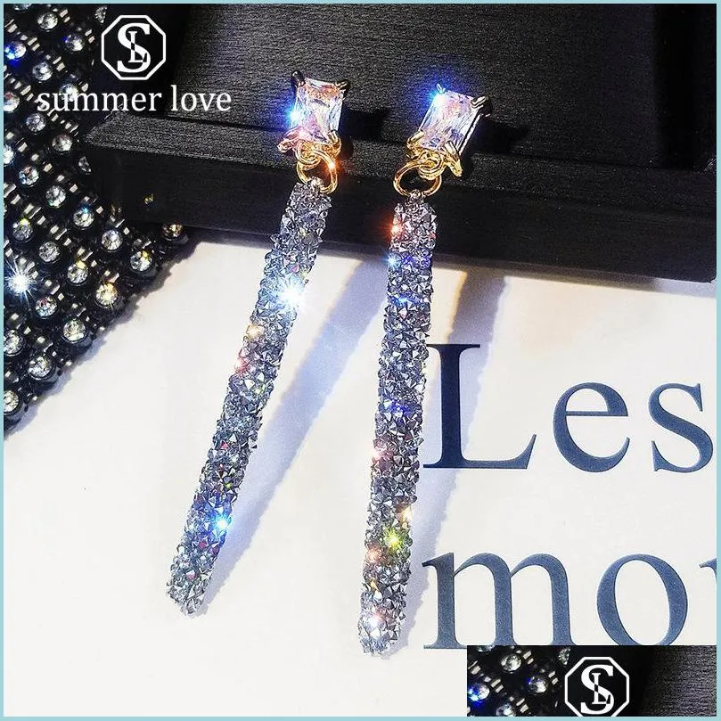  fashion 925 silver needle rhinestone long dangle earring for woman  zircon classic jewelry korean simple earrings