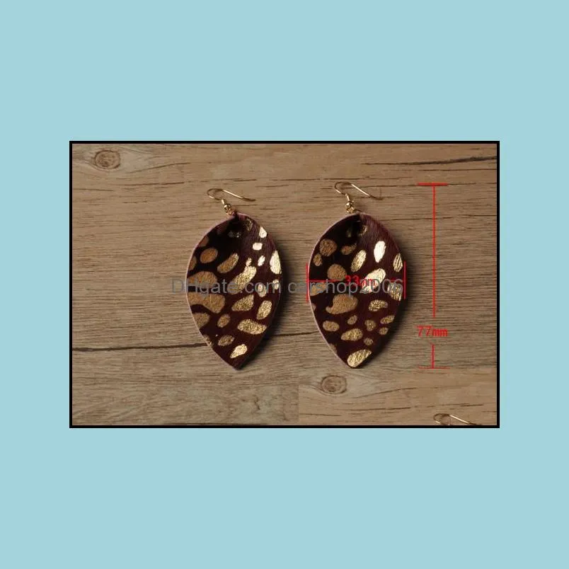 fashion pu leather leaf dangle earrings lightweight teardrop charm spots pattern earring jewelry for women lady xmas gift