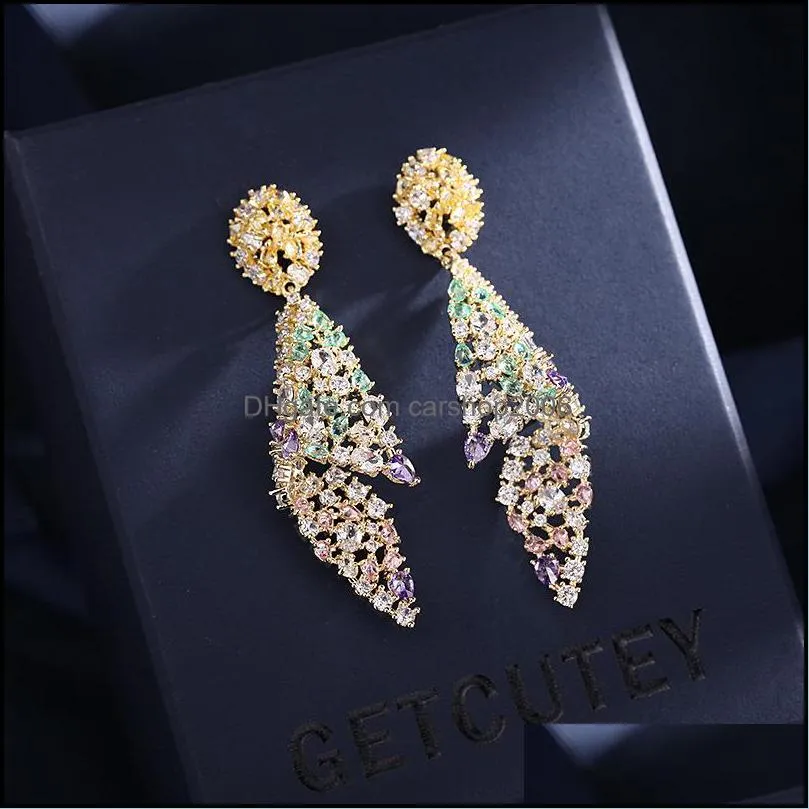 exaggerated rhinestone earrings fashion hollow hanging dangle earring long shiny crystal ear stud women accessories a43z