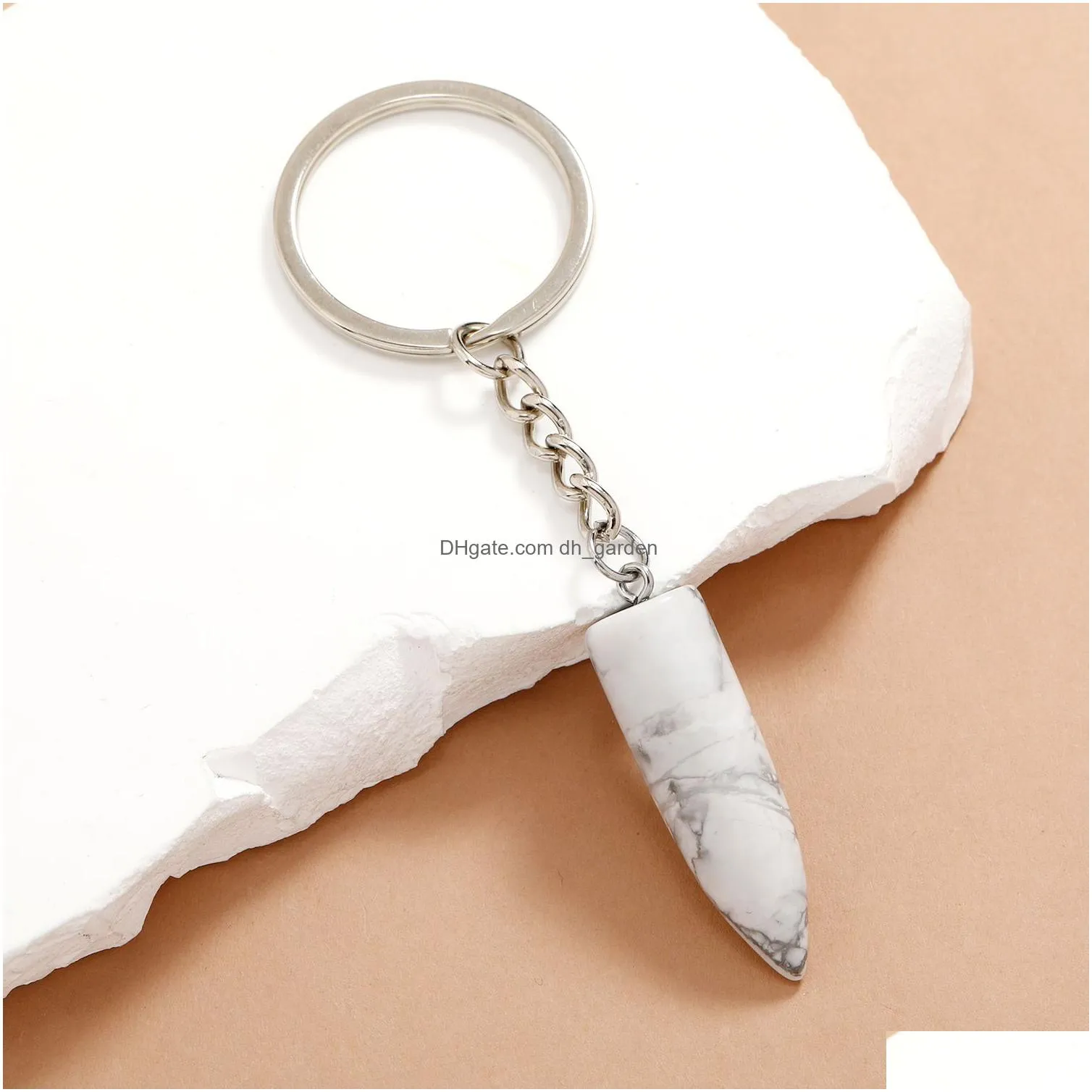 bullet shape crystal natural stone key rings gem charms keychains healing crystal keyrings for women men