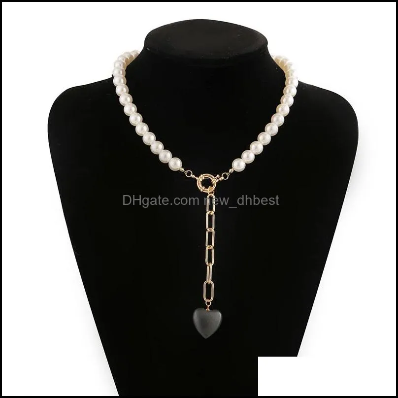 punk gold link chain necklace pearl heart bow knot pendant choker necklaces for women fashion jewelry gifts
