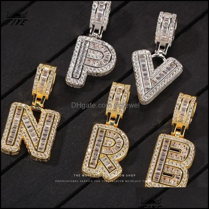 az small baguette letter pendant necklace with rope chain gold silver zirconia hip hop jewelry drop 422 q2