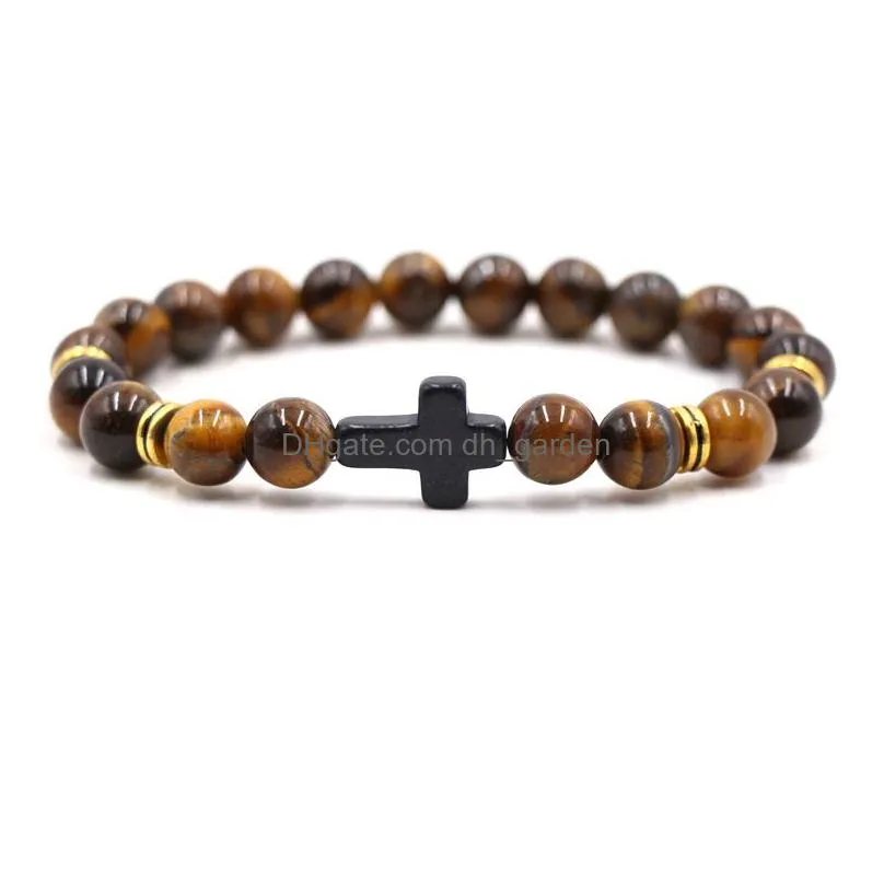 cross charms 8mm colors stone strand bead yoga buddha bracelet for women men jewelry