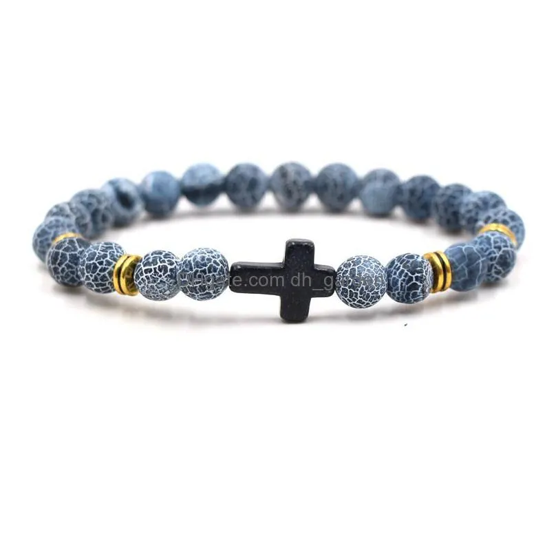 cross charms 8mm colors stone strand bead yoga buddha bracelet for women men jewelry