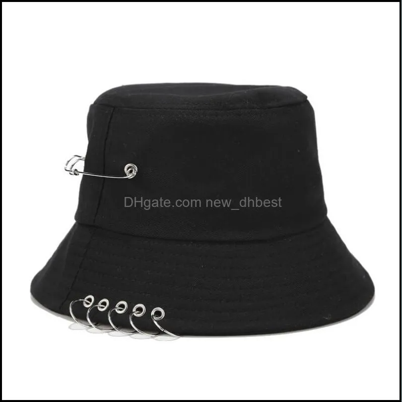 fashion street solid color iron pin rings personality bucket hat stingy brim cap cotton fishermen caps for unisex women men