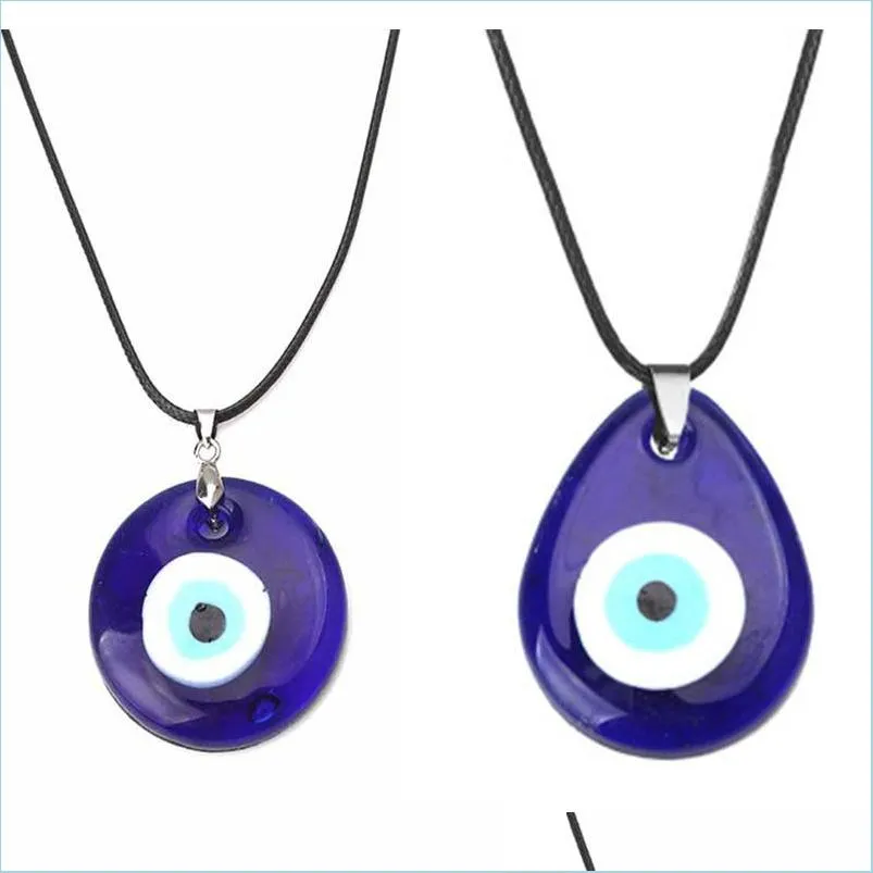 fashion round evil blue eye pendant necklace men glass leather rope chain turkish protection lucky girls womennecklaces jewelry couple