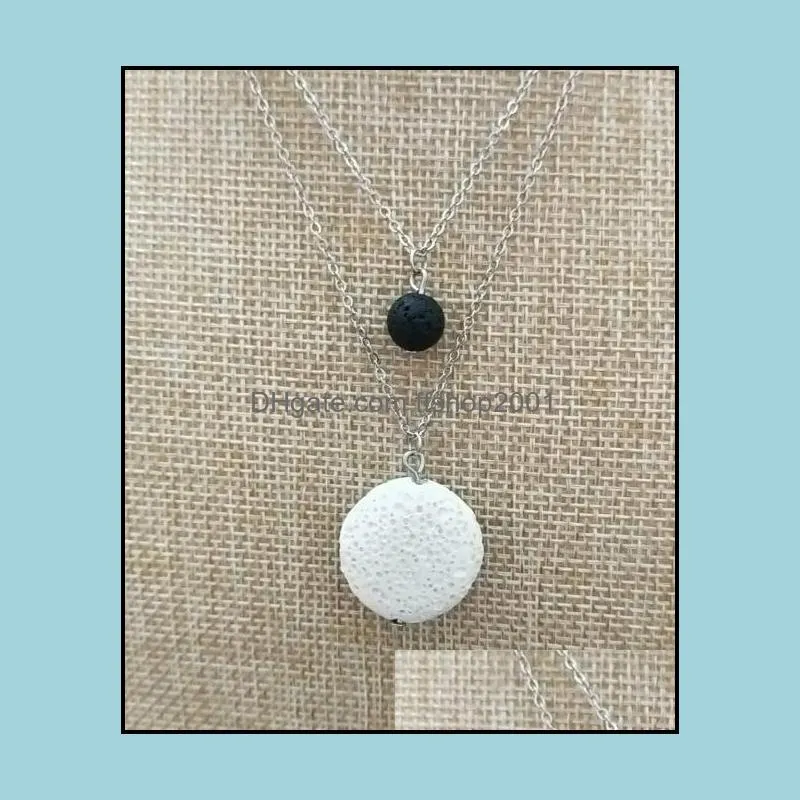 fashion circle lava stone multilayer necklace volcanic rock aromatherapy  oil diffuser necklace for women jewelry