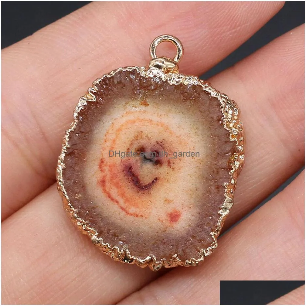 natural stone irregular round agate slice charms pendant healing reiki crystal finding for diy necklaces women fashion jewelry
