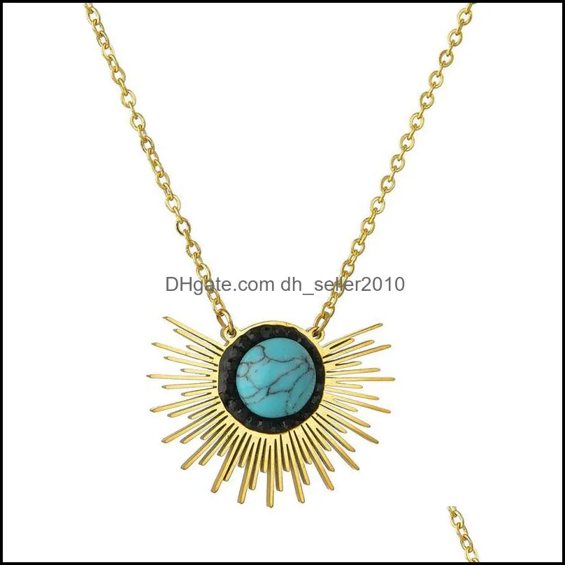  fashion golden stainless steel chain necklace elegant sunflower turquoise necklace high quality jewelry female wholesale