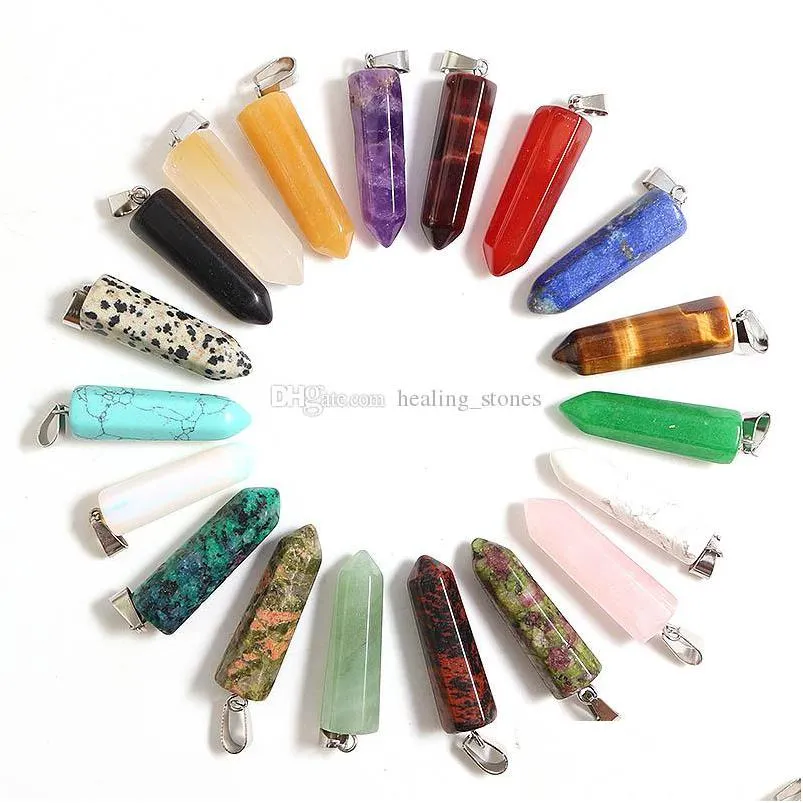 natural stone agates hexagonal pillar charms pendants fashion healing crystal charms bullet pendulum necklace making accessories