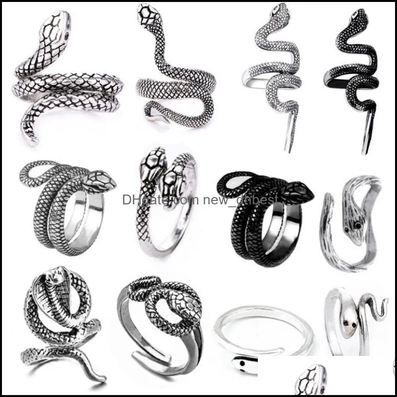 vintage animals cluster punk snake ring for men women exaggerated antique sliver color fashion personality stereoscopic opening adjustable