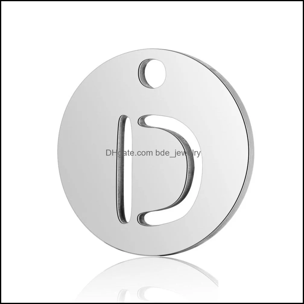 high quality stainelss steel 26 intial letter small pendant charm for bracelet necklace silver alphabet charm for diy jewelry making