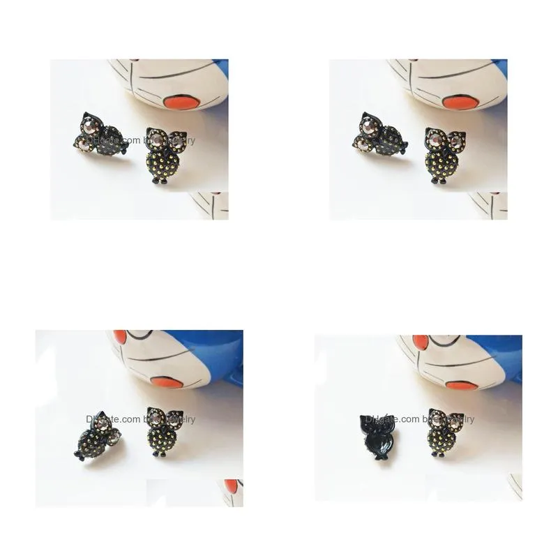 fashion jewelry black owl stud earrings women stud owl earrings