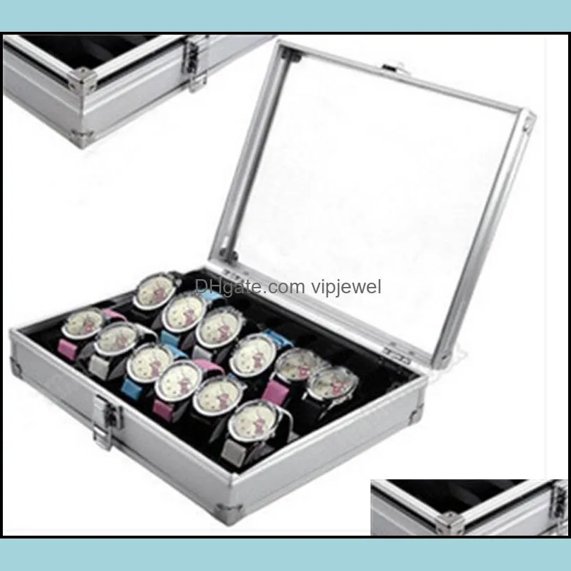 wholesale2016 useful 6/12 grid slots jewelry watches aluminium alloy display storage box case95 q2