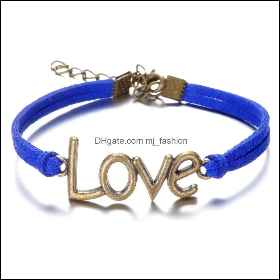 2016 vintage love leather bracelets 6 colors bronze multilayer woven charm bracelet for men women fashion diy jewelry bracelets