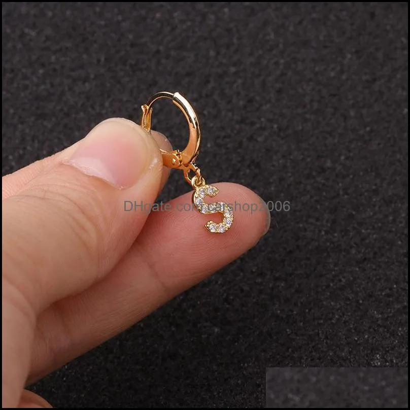 az letter earrings small alphabet dangle earring charms rhinestone ear loop cubic zirconia jewelry gift dhs x967fz