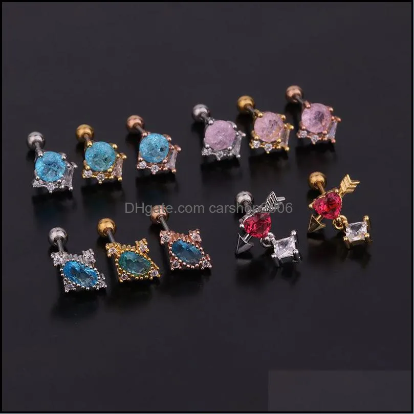 1pc colorful zircon cartilage ear stud dangle earring helix piercing bar small earrings fashion jewelry women girls a91z