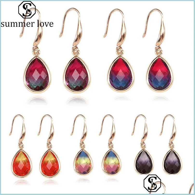  waterdrop colorful k9 crystal pendant dangle earring for women girl unique design geometric 18k gold hook earring fashion jewelry