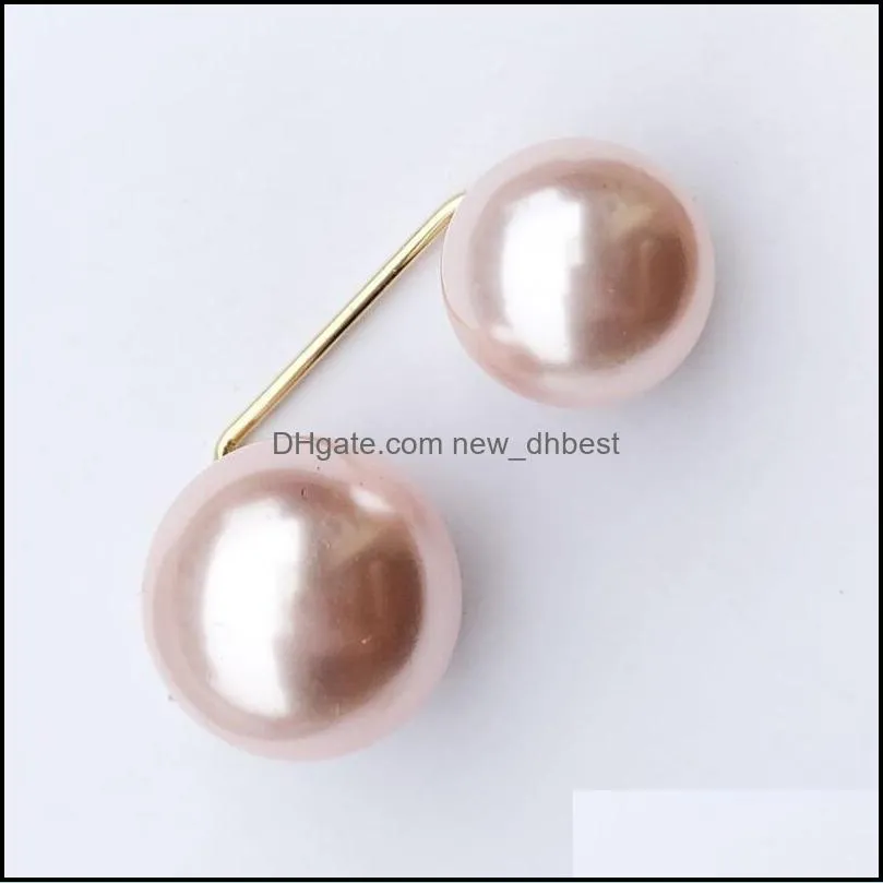 casual double pearl pins for women designer female brooches clothes accessories simulated pearls knit shirt jewelry