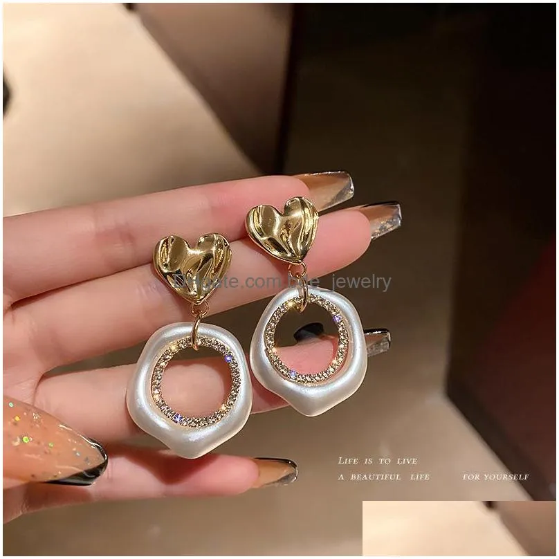 fashion jewelry s925 silver post irregular faux pearl hoop geometric dangle earrings rhinestone heart stud earrings